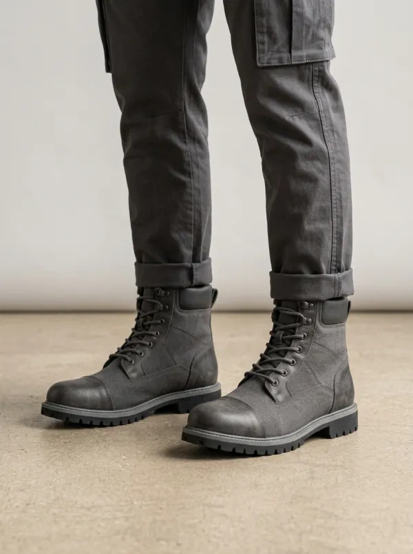 Unisex Canvas Leather Tactical Print Work Boots