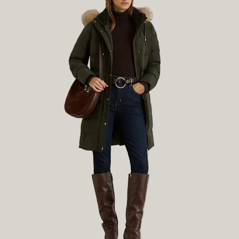 Modern Down Faux-Fur Hooded Women's Coat