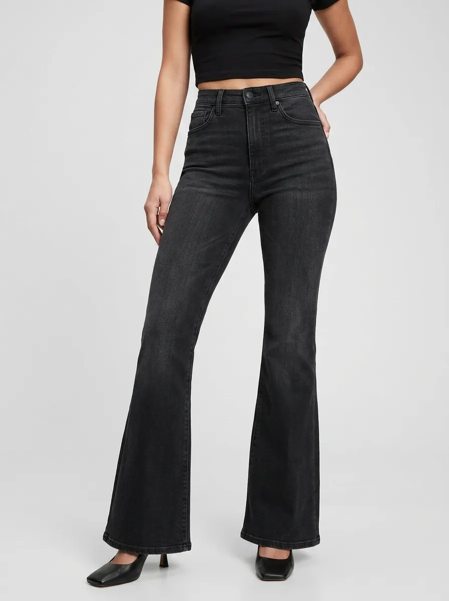 Classic Stretch Vintage-Wash Women's High-Waist Stretch Flare Jeans