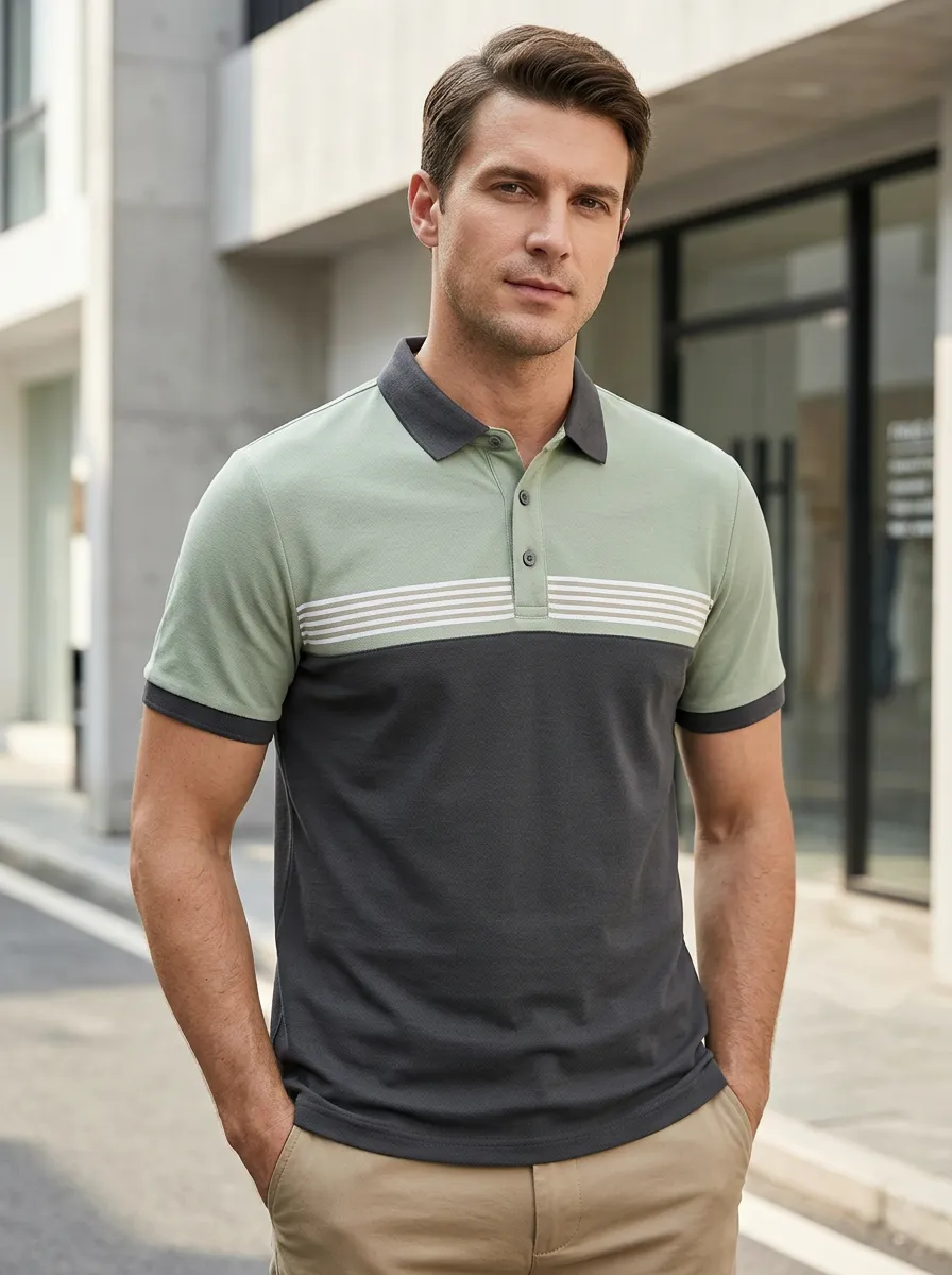 Men's Polished Colorblock Striped Polo Shirt