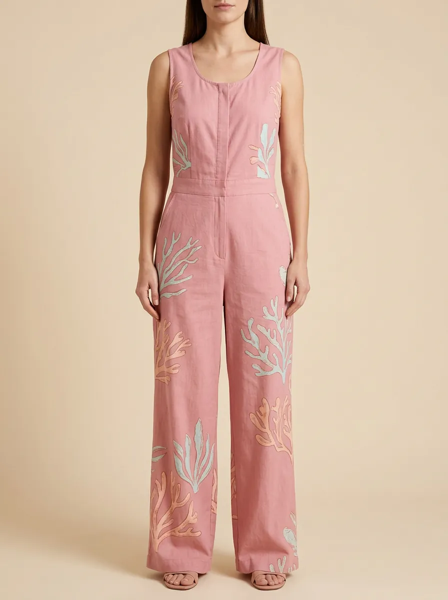 Women's Graphic Short-Sleeve Sleeveless Jumpsuit