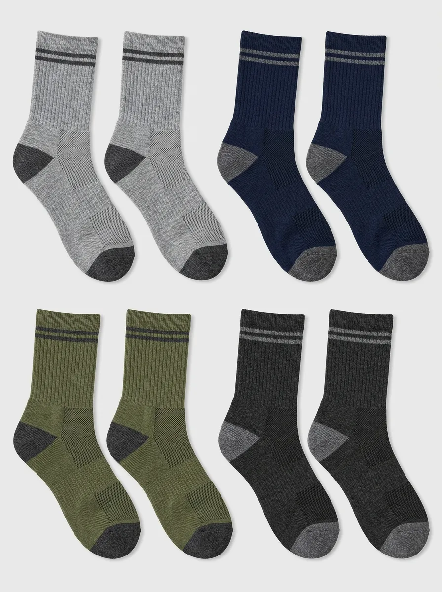 Men's Ribbed Double-Stripe Crew Socks Set