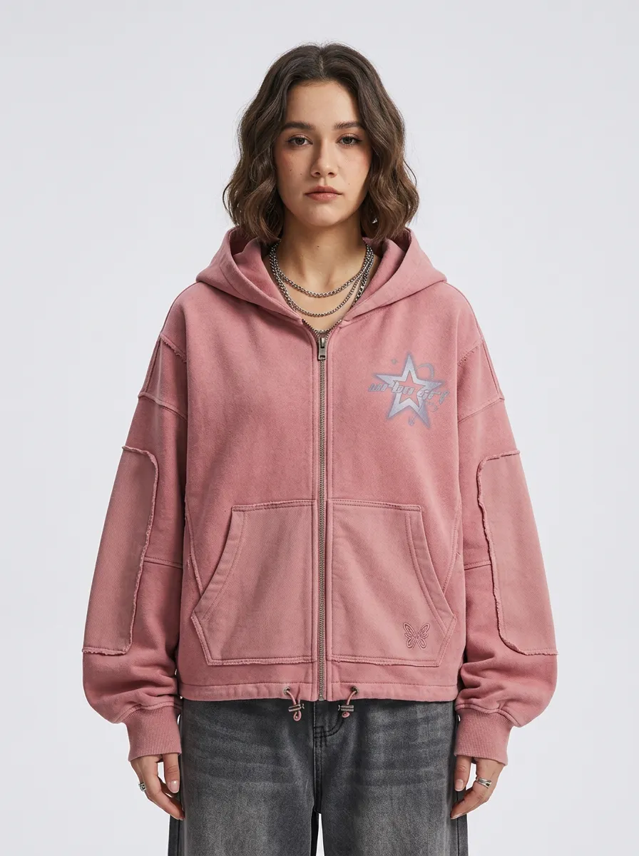 Women's Streetwear Y2K Star Butterfly Graphic Printed Zip-up Hoodie