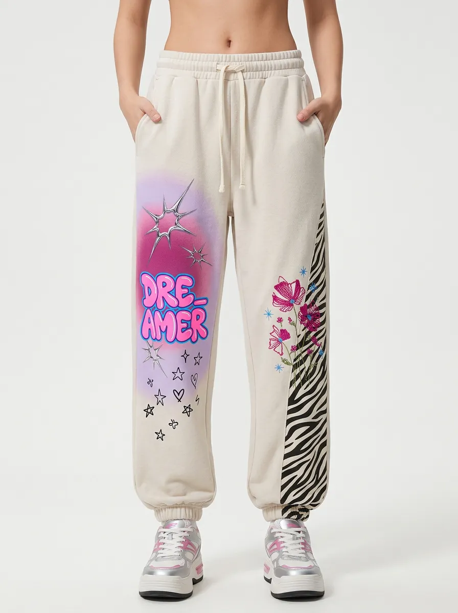 Unisex Streetwear Floral Zebra Star Sweatpants
