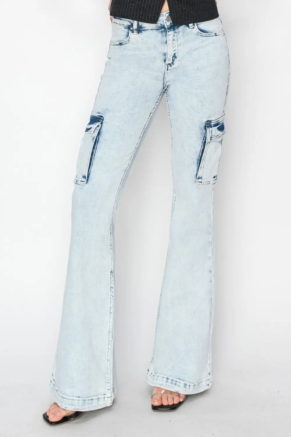 High Rise Cargo Flared Denim Jeans