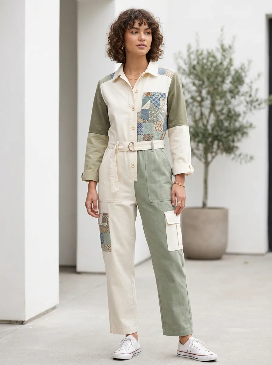 Women's Casual Patchwork Colorblock Floral Graphic Jumpsuit