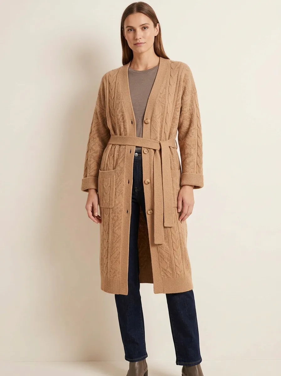 Women's Everyday Cable Knit Belted Knit Cardigan