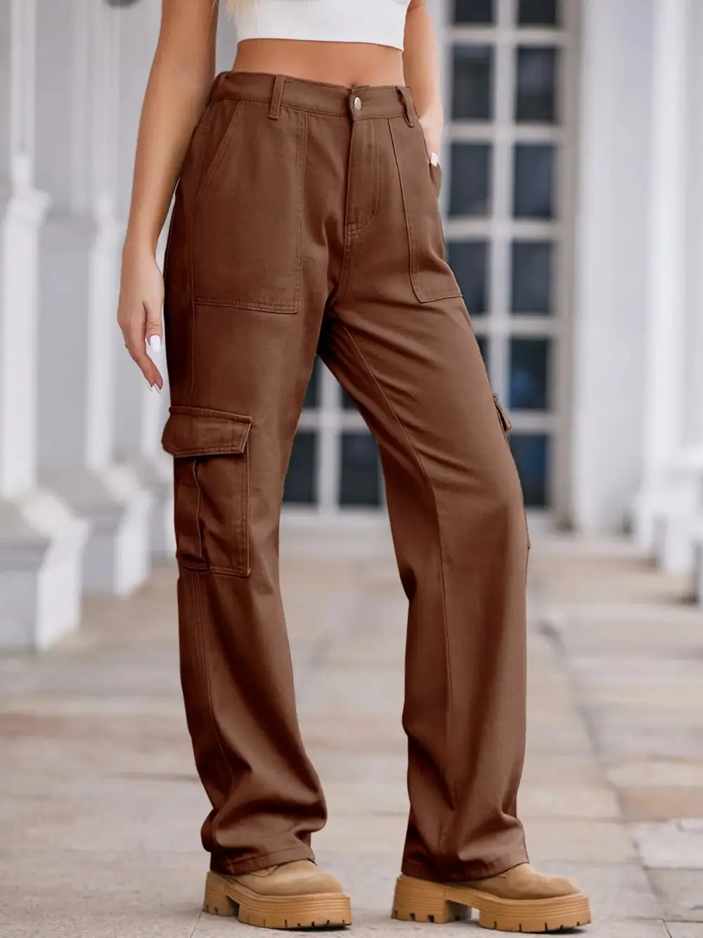 Utility High Waist Cargo Denim Jeans