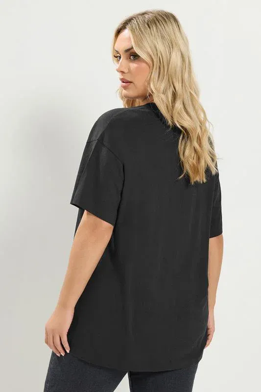 Black V-neckline Longline T-Shirt