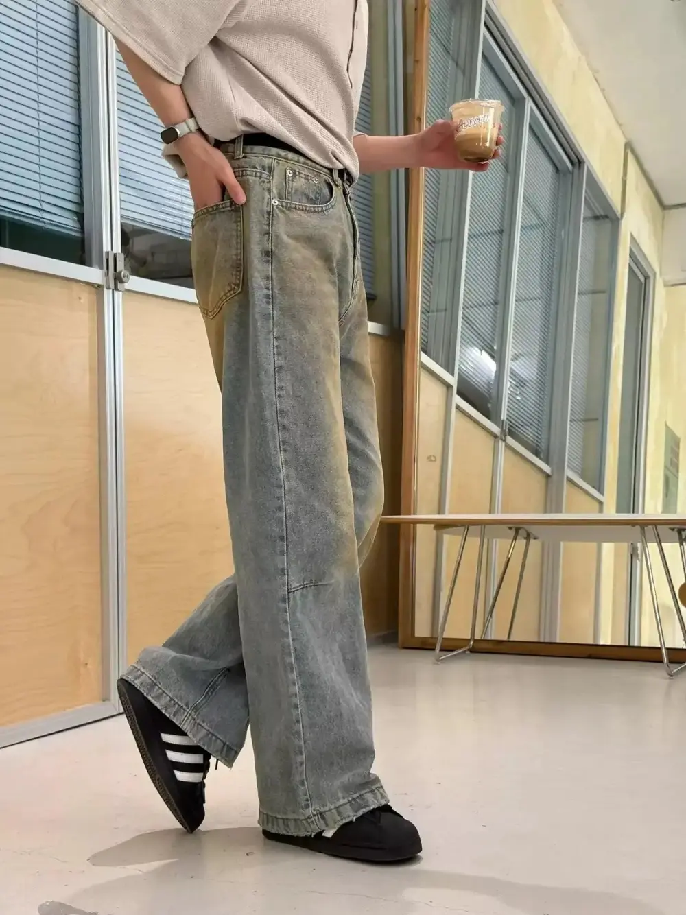 Rustic Washed Straight Leg Jeans