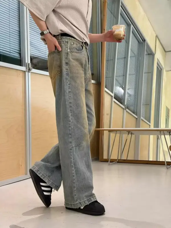 Rustic Washed Straight Leg Jeans