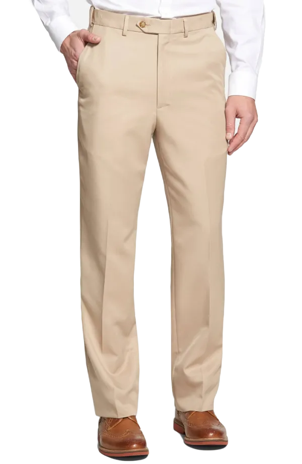 Casual Microfiber Performance Flat Front Pleated Front Short Rise Trousers