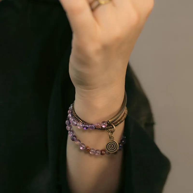 Phantom Hematoid Quartz Rutilated Quartz Copper Love Bracelet