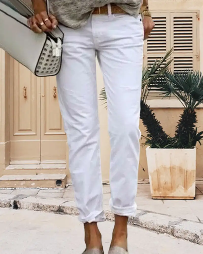 Classic Zip Front Everyday Casual Pants