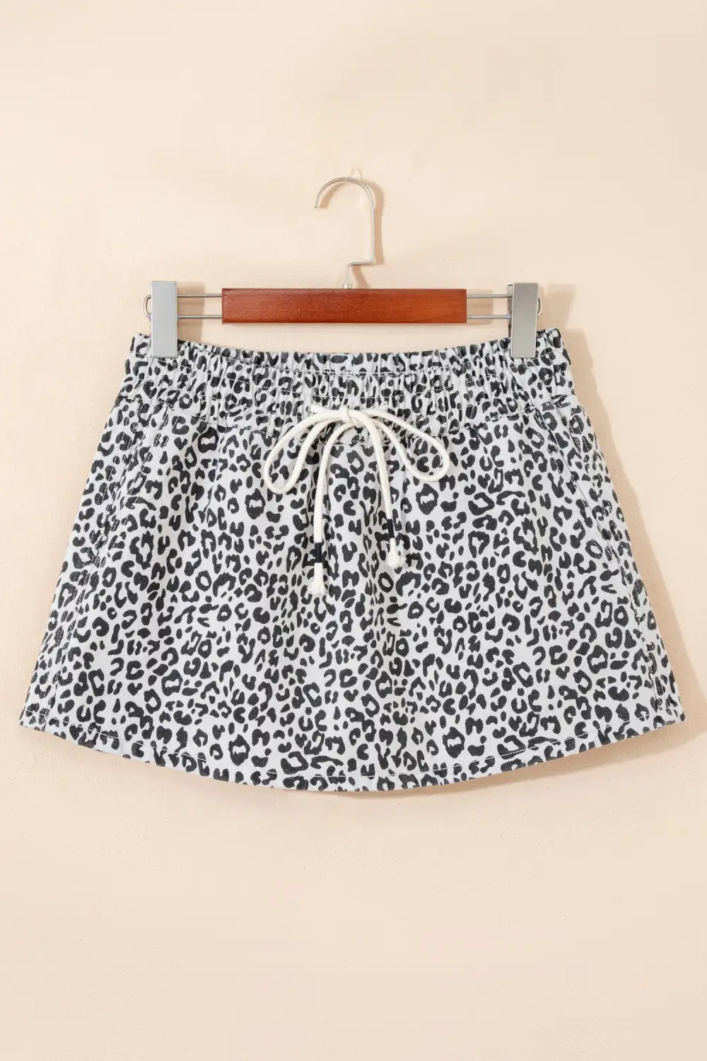 Leopard Print Tassel Drawstring Casual Denim Skort Denim Shorts