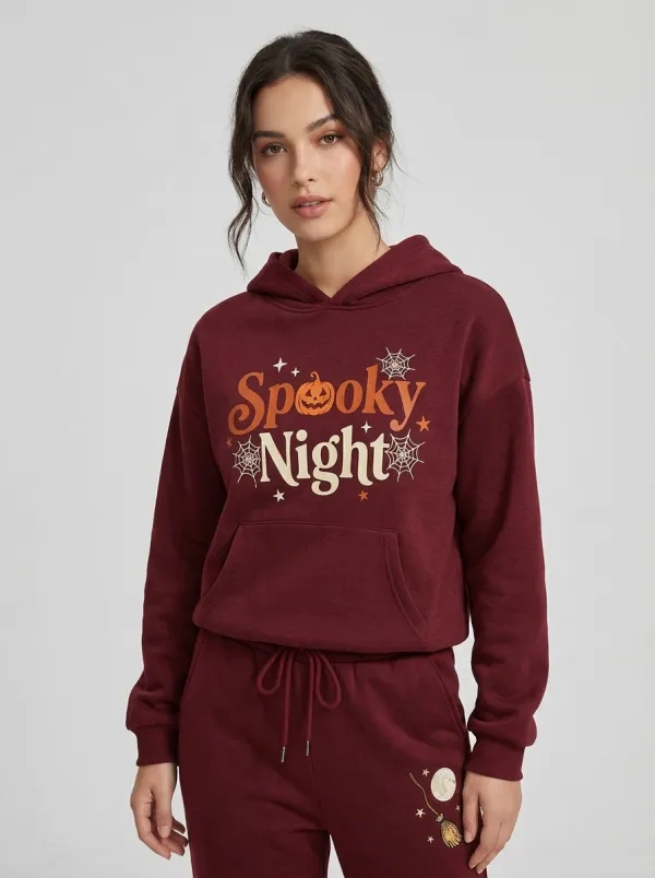 Women's Halloween Spooky Night Pumpkin Broom Printed Tracksuit
