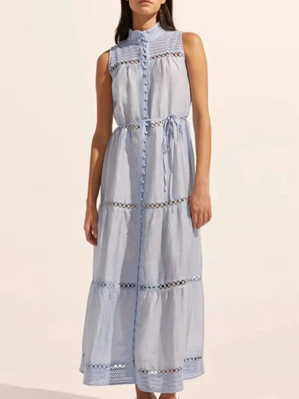 Layered Detail Sleeveless Midi Dress