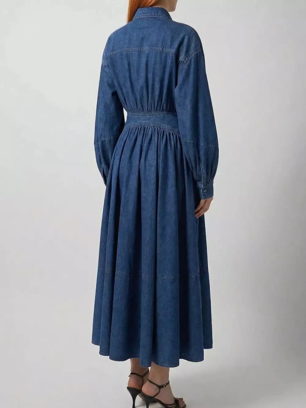 Wrap Front Long Sleeve Belted Denim Dress