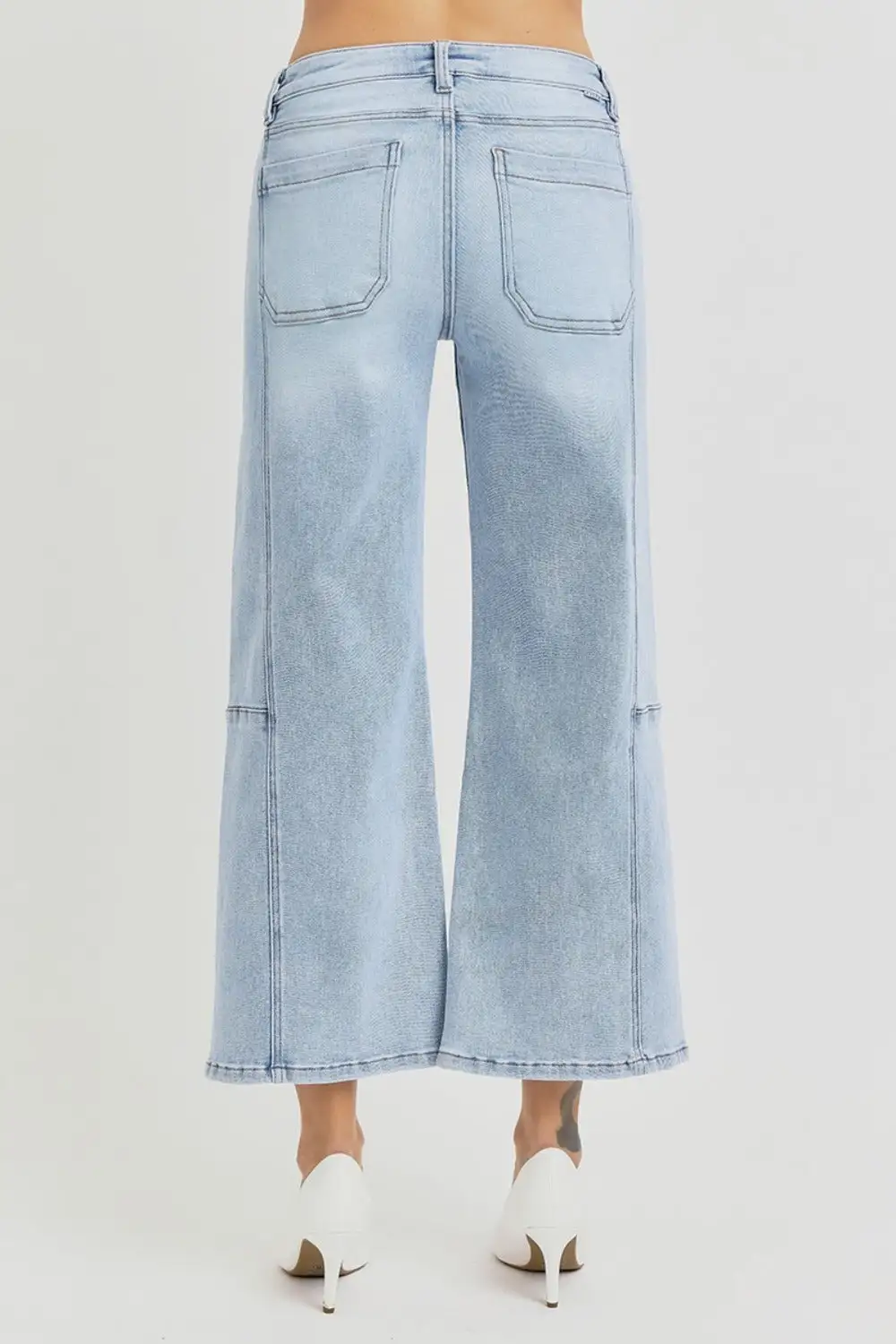 High Rise Seamed Detail Wide Leg Denim Jeans