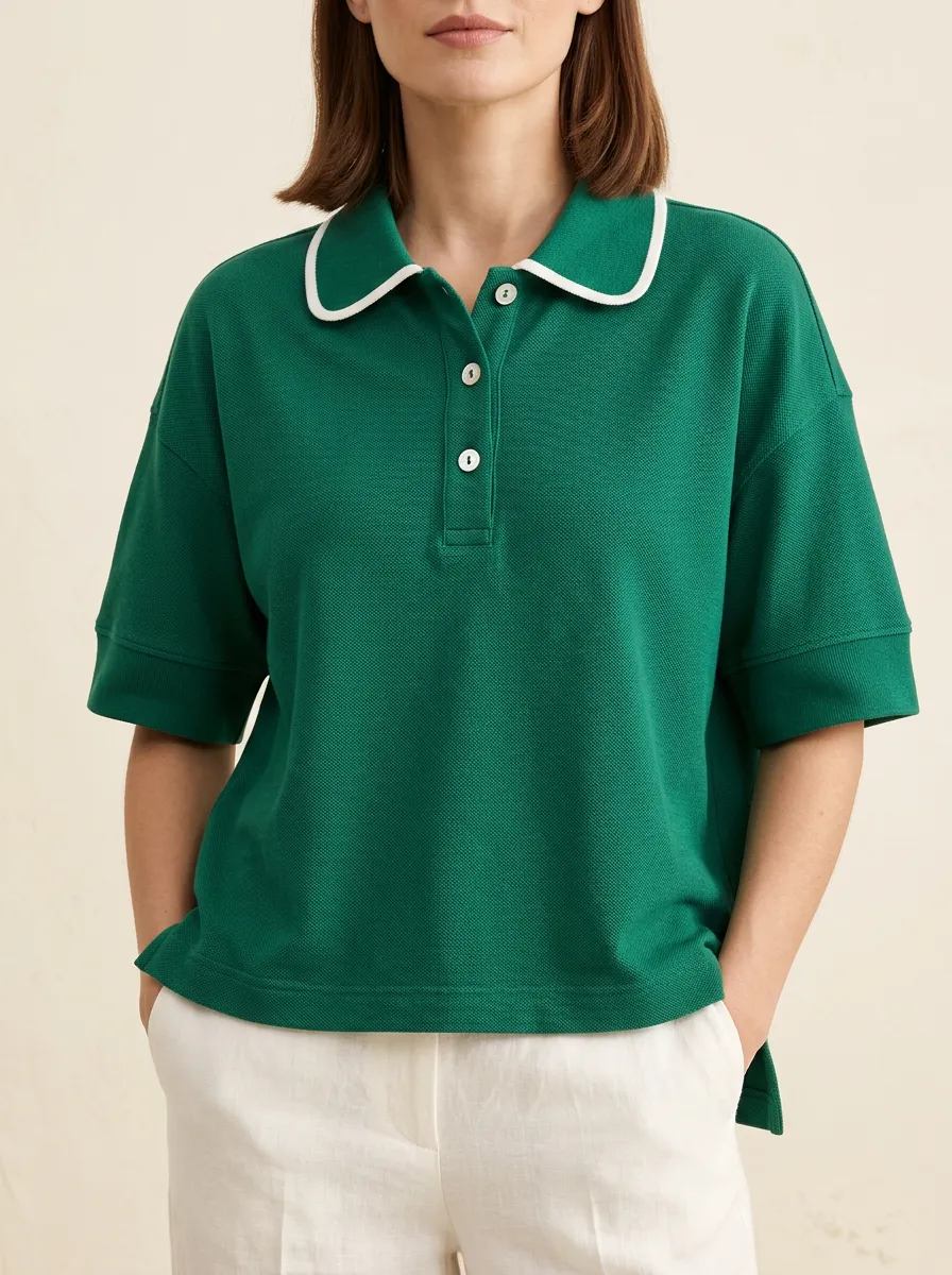 Women's Green Polo with Crisp White Trim Accents