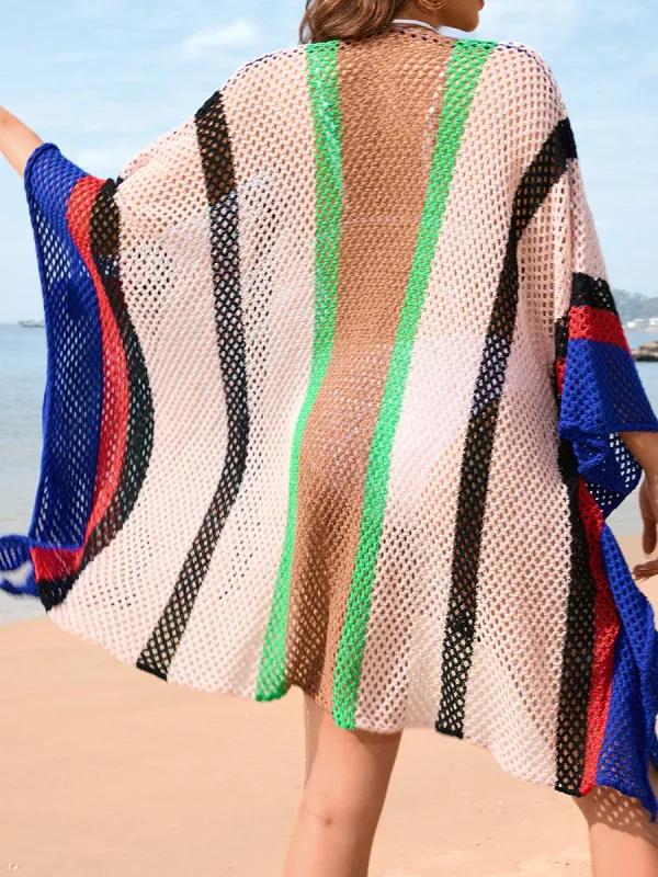 Openwork Color Block Plunge Cover-up