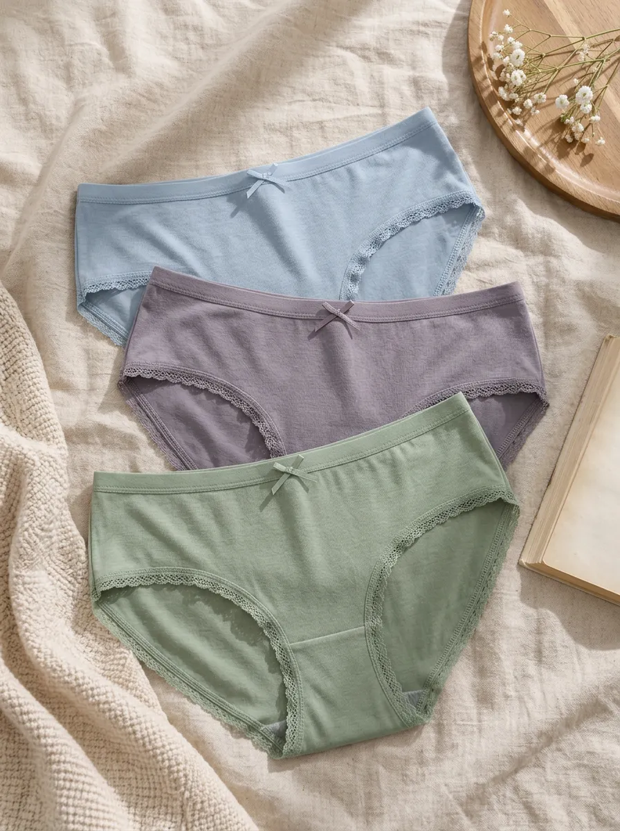 Women's Solid Color Lace Trim Bowknot 3-Pack Panties