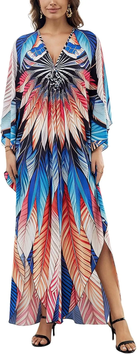 KECVOT Kaftan Dresses for Women Plus Size Batwing Sleeve Caftans Long Bathing Suit Cover Up Maxi Beach Dress Loungewear
