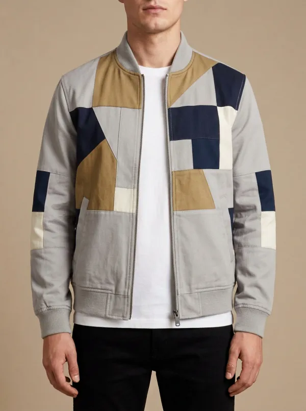 Men's Geometric Colorblock Patchwork Printed Bomber Jacket Everyday Design