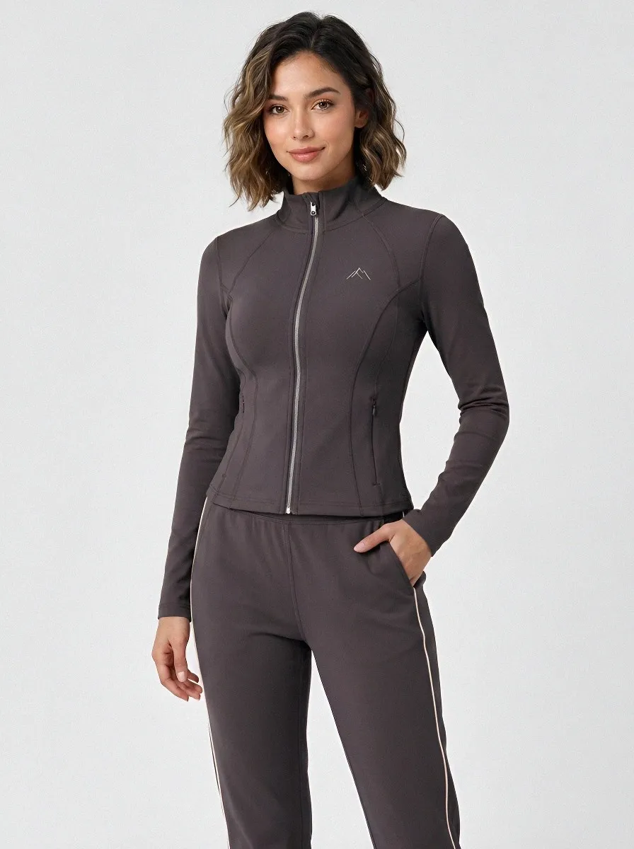 Women's Dusty Rose Athletic Zip-Up Jacket and Pants Set