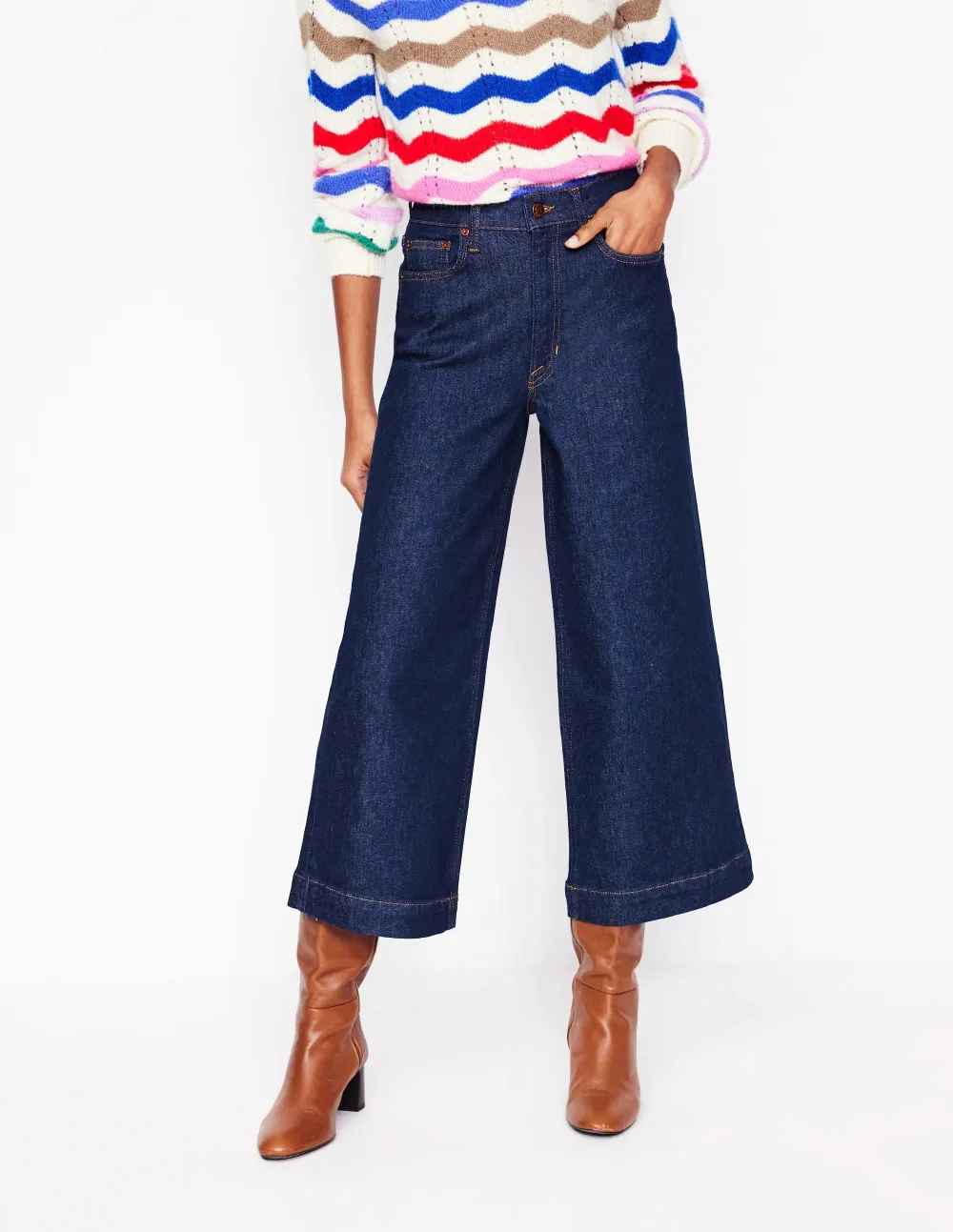 High Rise Wide Crop Jeans -Indigo Rinse