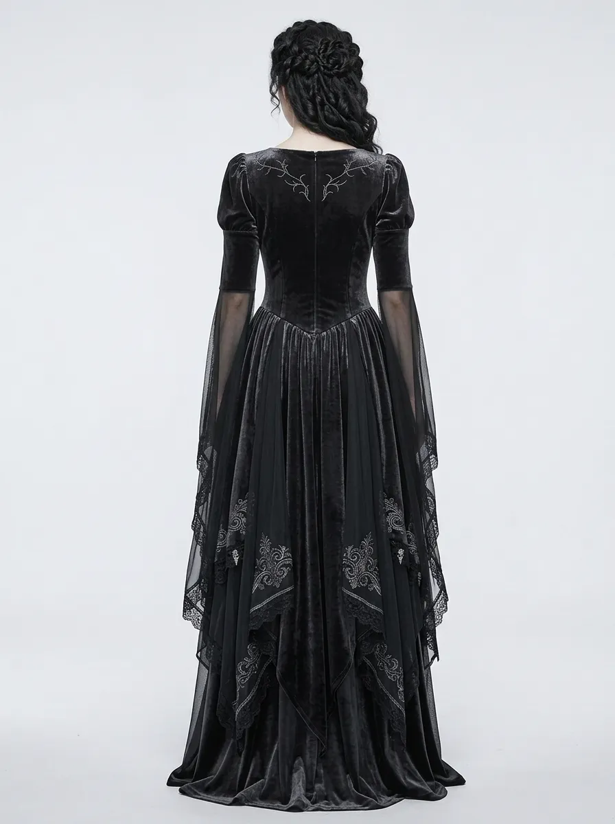 Dark Romantic Victorian Lace Velvet Darkwear Style Women's Gothic Dress