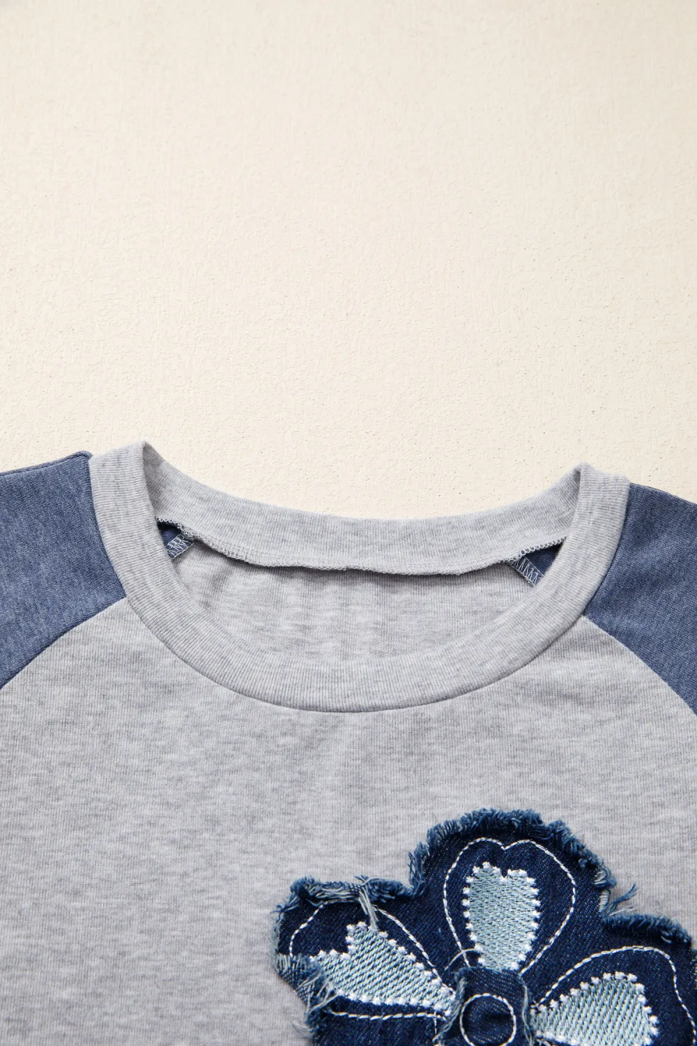 Dark Blue Block Flower Embroidered Top
