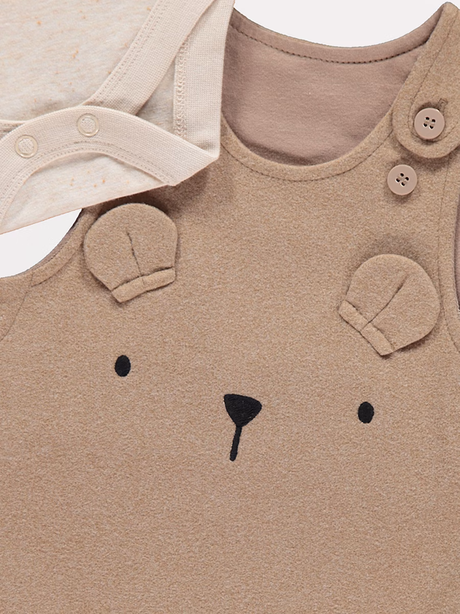 Brown Bear Footed Dungarees and Bodysuit Outfit detail 1