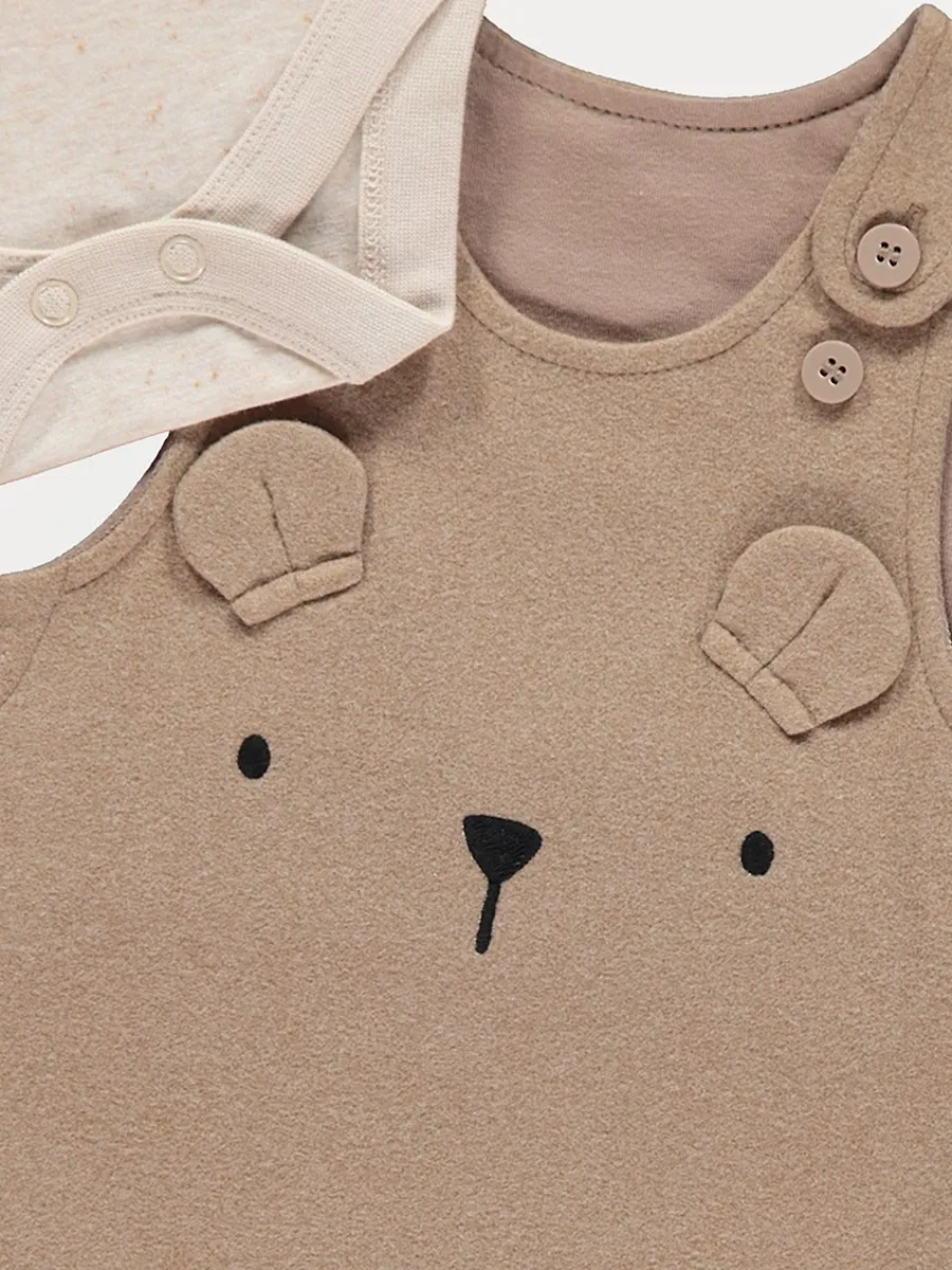 Brown Bear Footed Dungarees and Bodysuit Outfit