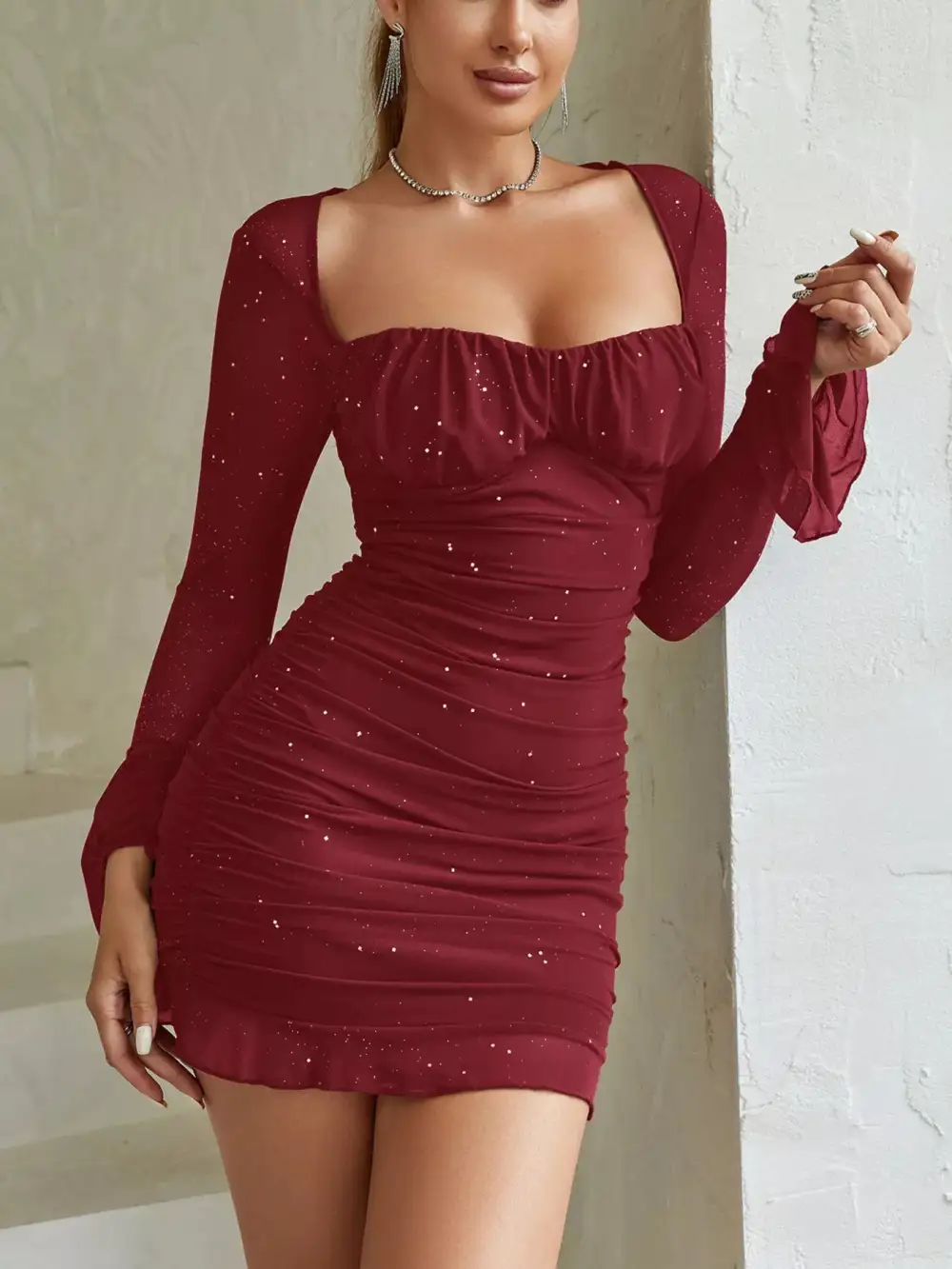 Clean Line Ruched Mini Dress