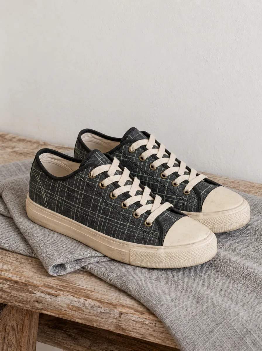 Men's Minimalist Grid Pattern Printed Canvas Shoes