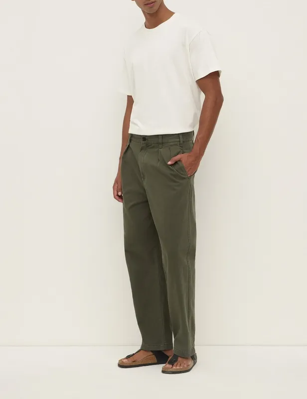 Moss Pleated Cotton Chinos