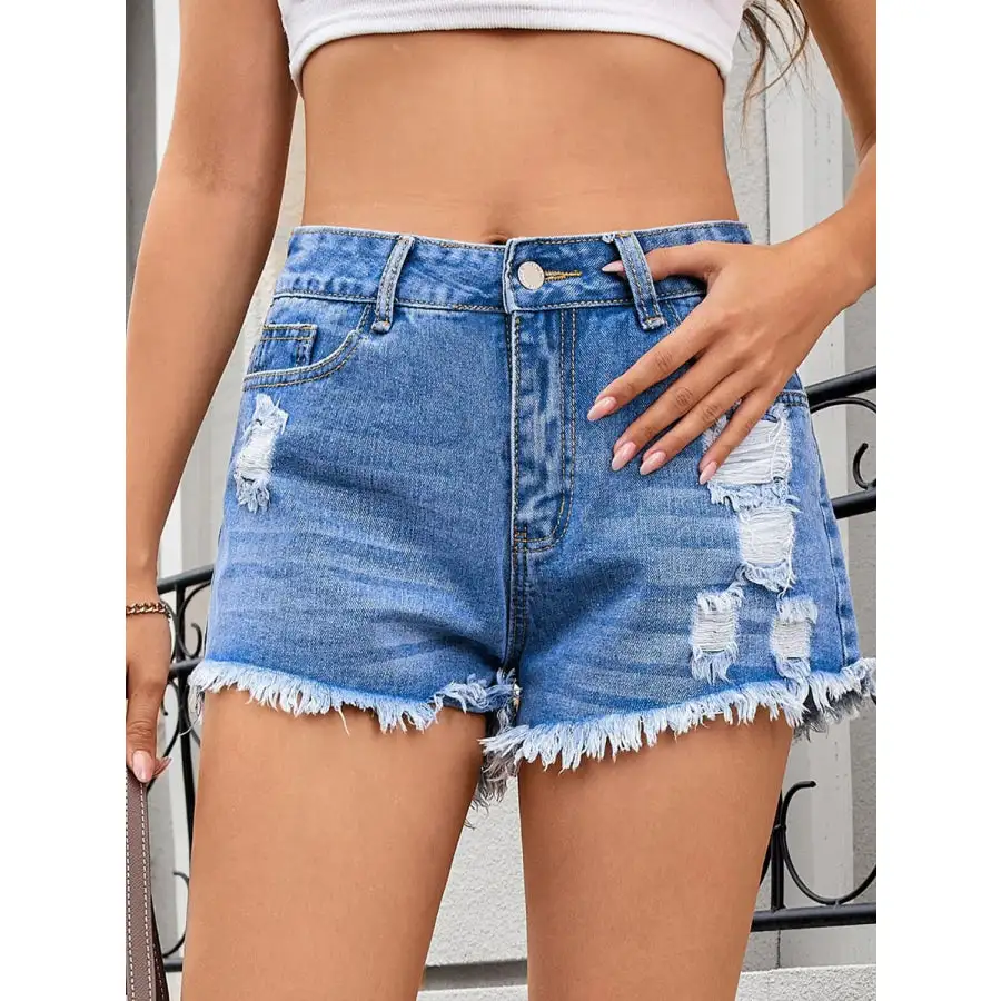 Chic Distressed Raw Hem Denim Shorts