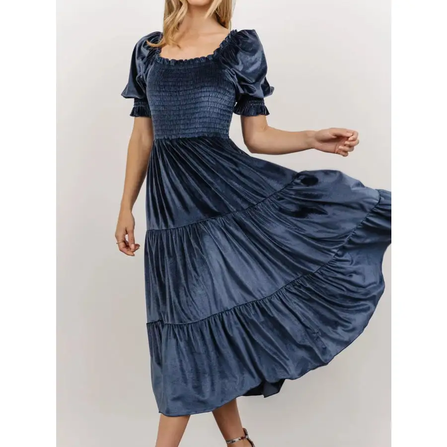 Velvet Smocked Tiered Midi Dress