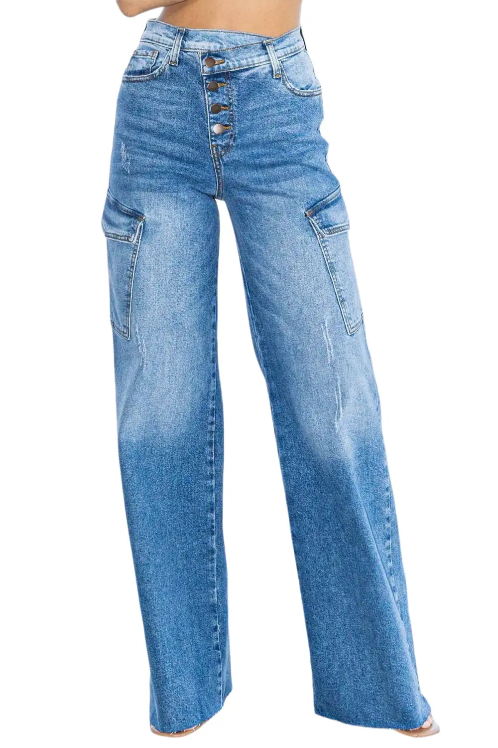 Mid-Rise Wide-Leg Cargo Jeans