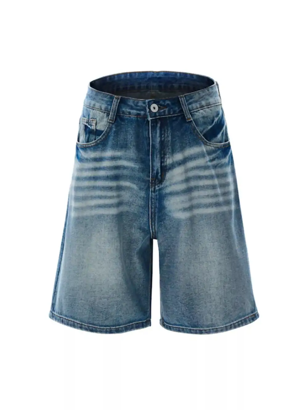 Loose Fit Pocket Detail Vintage Inspired Washed Denim Shorts