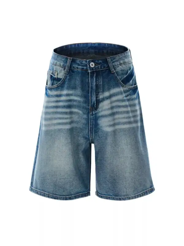 Loose Fit Pocket Detail Vintage Inspired Washed Denim Shorts