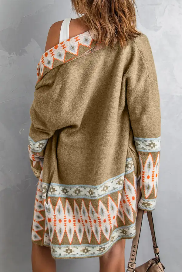 Aztec Print Open Front Knit Cardigan