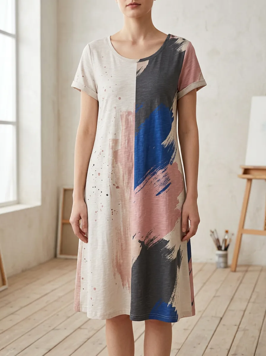 Women's Abstract Art Brushstroke Splatter Printed Dress