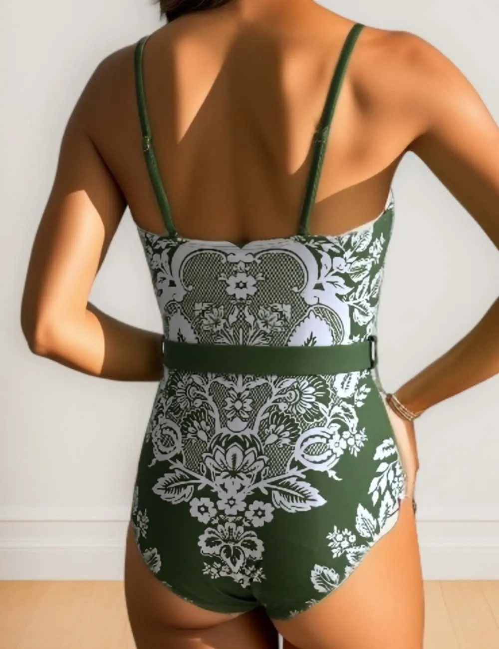 String Shoulder One Piece Swimwear with Sarong