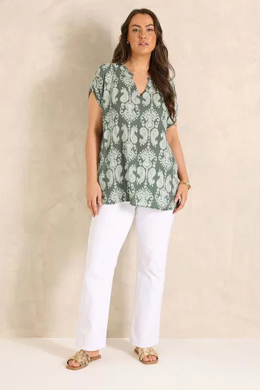 Green Abstract Notch Neck Blouse