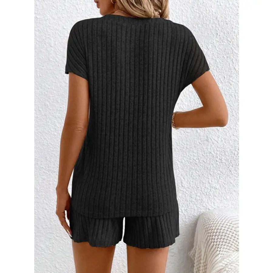 Ribbed V Neck Top and Shorts Set