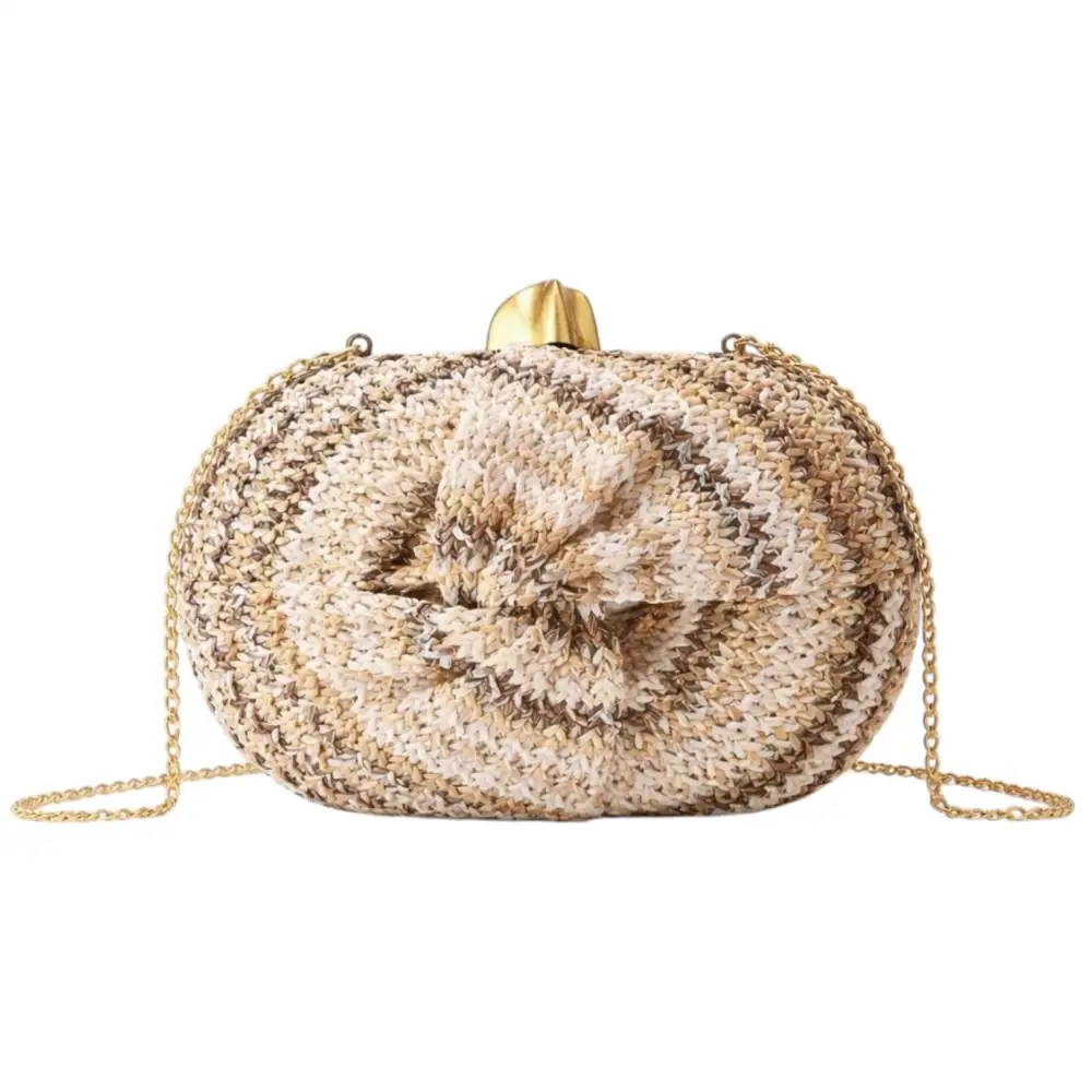 Twist Straw Clutch Crossbody Bag - Coffee