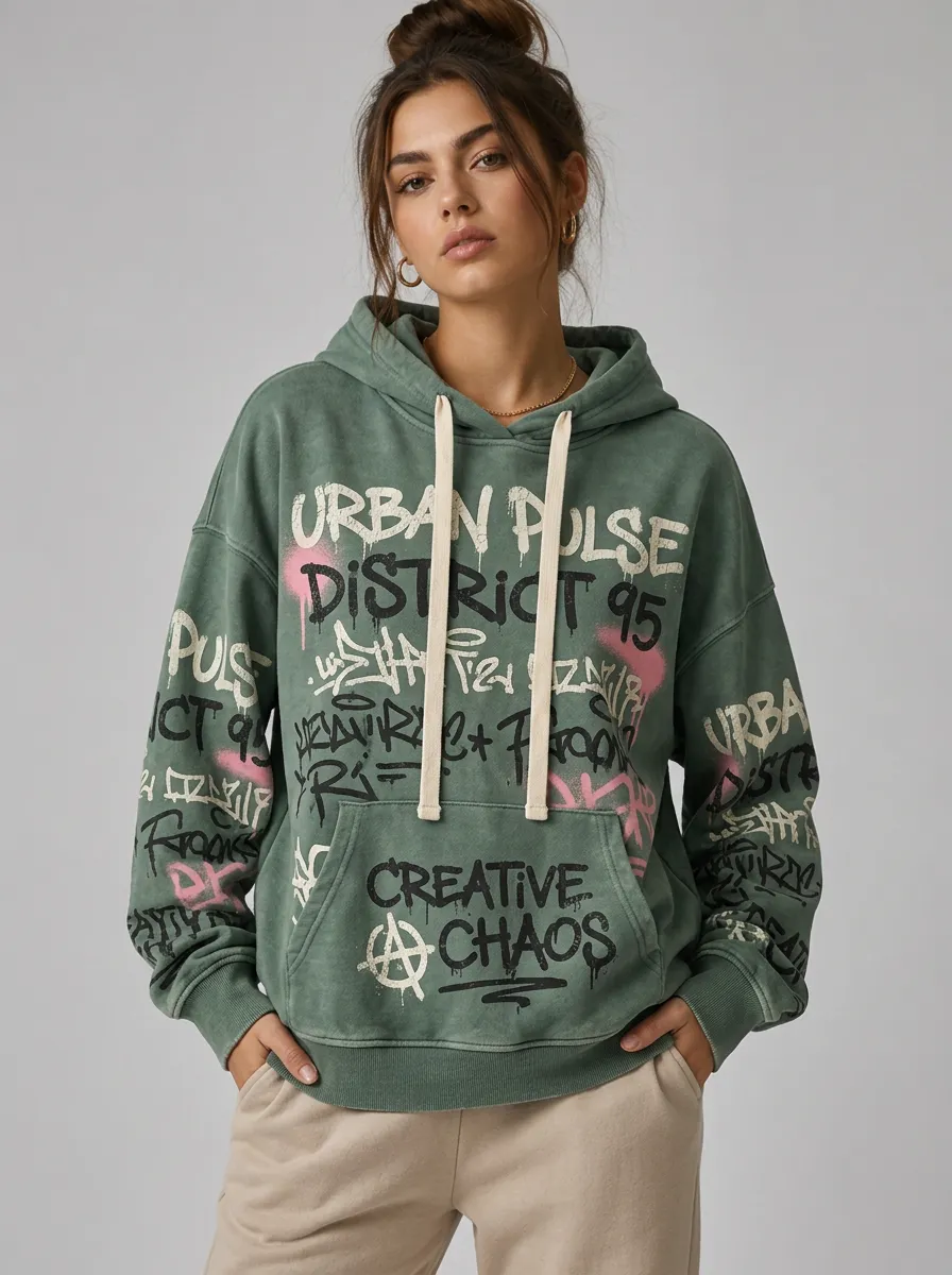 Women's Urban Streetwear Graffiti Printed Hoodie