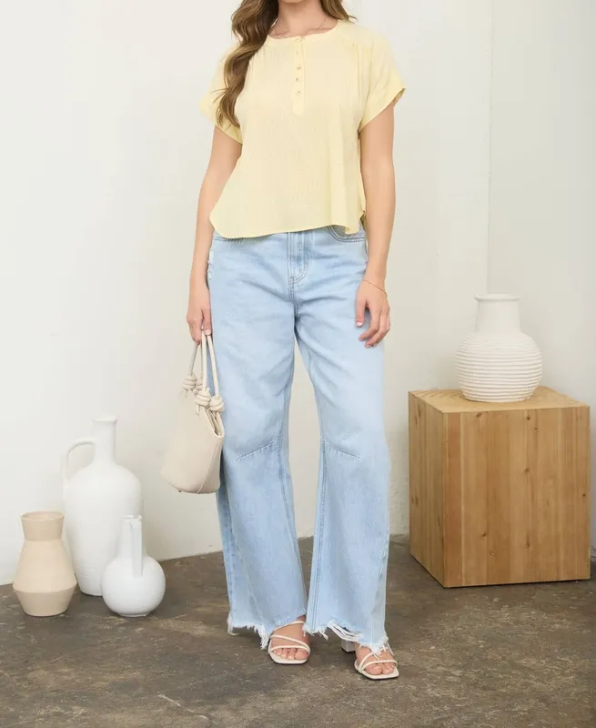 Ruched Shoulder Henley Top
